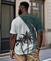 Men's Plus Size Daily Casual Green Colorblock Coconut Tree Print Henry Collar Button Short Sleeve T-Shirt